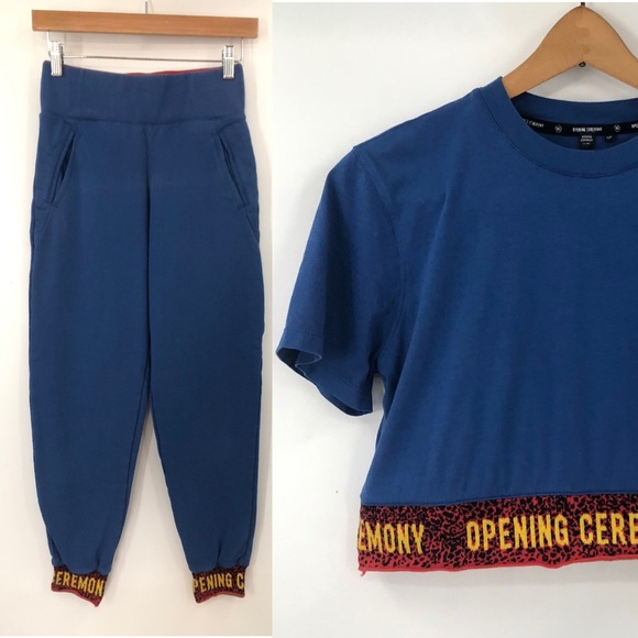 Opening Ceremony S Co-Ord blue red Sweatpants and Crop Top - Picture 1 of 16